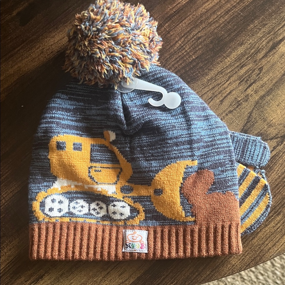 NWT Colorful Excavator Kids Beanie with Pom Pom